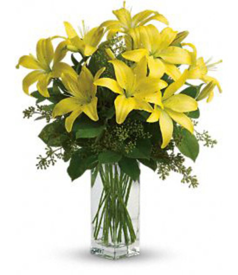 Vase with 5 Stems of Yellow Lilies