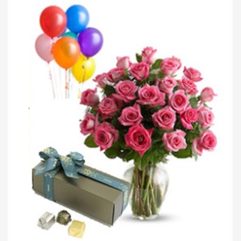 Flower Roses, Patchi & Balloons combo