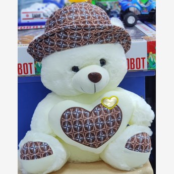Beautiful White Teddy With Designed Cap & Heart (40cm)