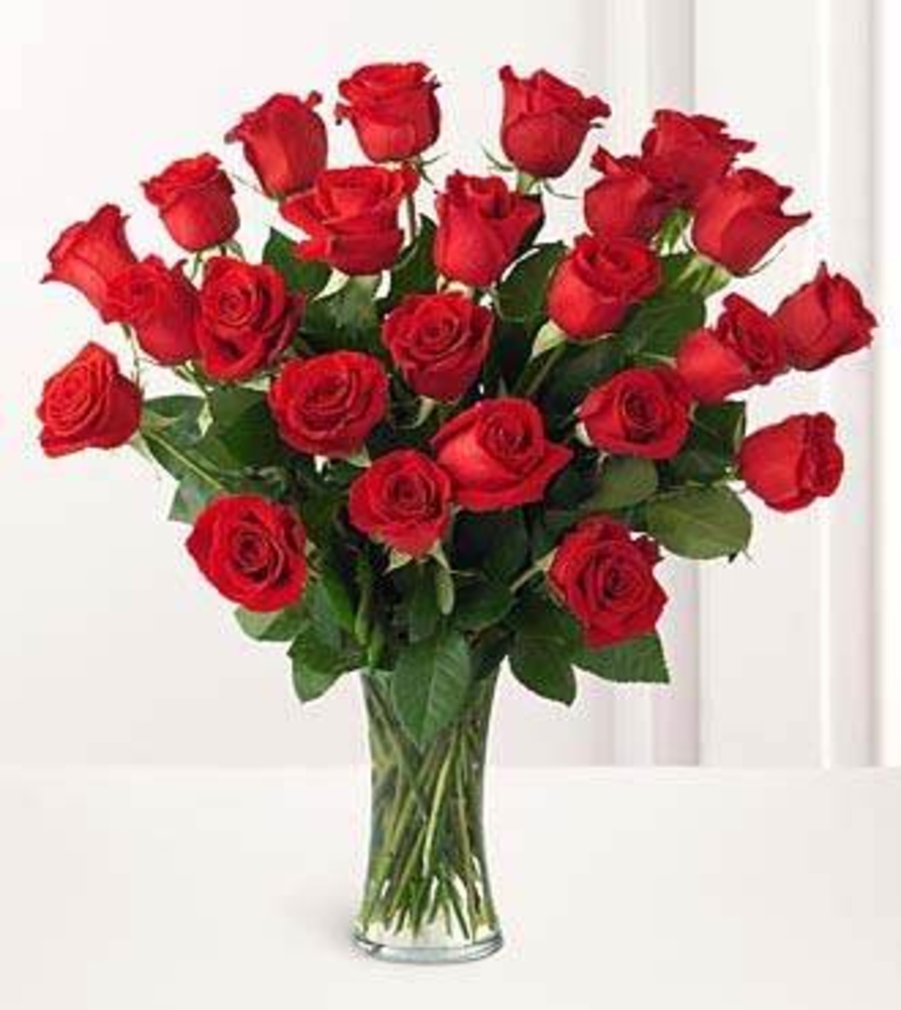 24 Red Roses In Vase