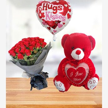 First Love Teddy_3 red roses