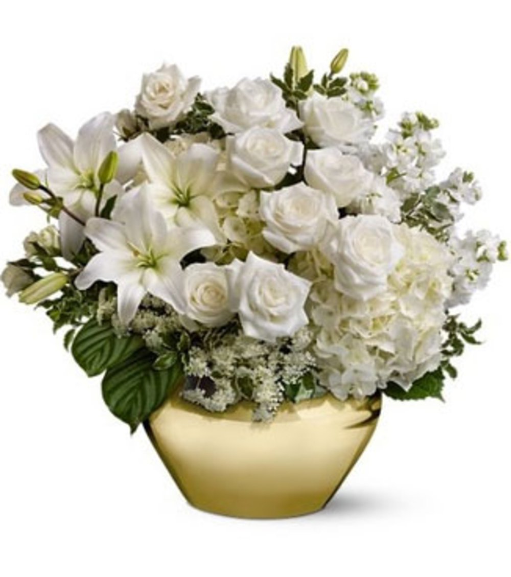 Vase with White Lilies, White Roses & Mixed White Flowers