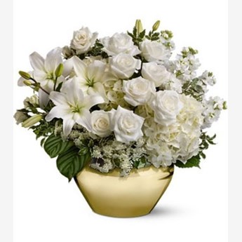 Vase with White Lilies, White Roses & Mixed White Flowers