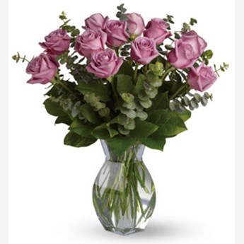 Vase with Stems of Purple Roses