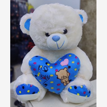 (40cm) White Teddy With Blue Heart