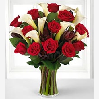 Attractive Vase with Roses and Lilies