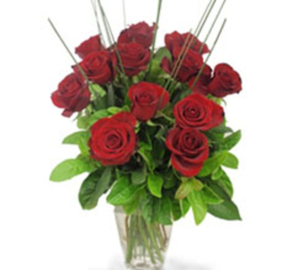 Red Roses & Glass Vase