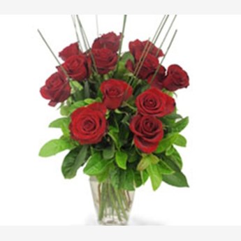 Red Roses & Glass Vase