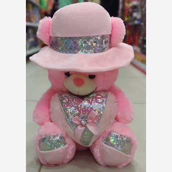 Pink Teddy With Hat & Heart Symbol(30cm) 