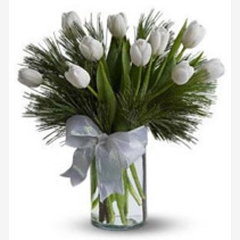 Vase with 10 Stems of White Tulips