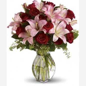 Pink Lilies & Red Roses