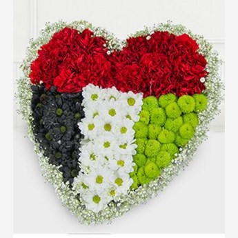 Chrysanthemum in a heart-shaped flag